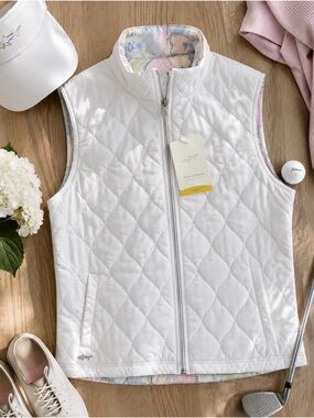 Greg Norman PlayDry Reversible Quilted Golf Vest XL NWT White Floral